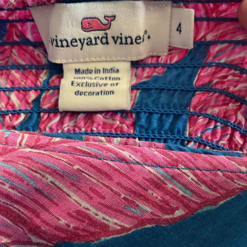 🌴 Vineyard Vines Pink & Blue Leaf Print Maxi Dress – Size 4 - Picture 4 of 6